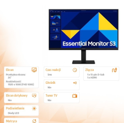 Samsung Monitor 24 cale S30GD IPS 1920x1080 FHD 16:9 1xHDMI 1xD-Sub 5ms 100Hz płaski 3YOn-Site (LS24D304GAUXEN)