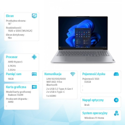 Lenovo ThinkBook 16 G9 Ryzen 5 220 16GB 512GB INT 16 WUXGA W11H Arctic Grey 3YRS OS + CO2 Offset 
