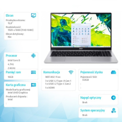 Acer Aspire Lite 15 AL15-72P-595Y i5-13500H, 15.6 cala FHD IPS, 16GB, 512GB SSD, No OS, srebrny