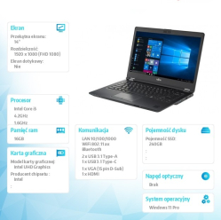 Fujitsu poleasingowy Lifebook U7410 Core i5-10210U (10-gen.) 1,6GHz   16 GB   SSD 240 GB   14.0 Full HD   Win 11 Pro