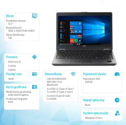 Fujitsu poleasingowy LifeBook P728 2w1 Core i5-8250U (8-gen.) 1,6 GHz   16 GB   SSD 240GB   12,5 cala FullHD dotyk   Win 11 Pro
