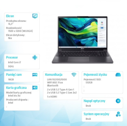 Acer Aspire Go 15 AG15-51P-78K5 i7-1355U 15.3 WUXGA 16GB 512GB NoOS Szary