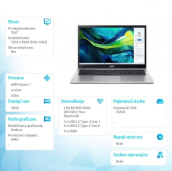 Acer Aspire Go 15 AG15-42P-R40Z Ryzen 7 5825U 15.6 FHD 16GB 512GB NoOS Srebrny 
