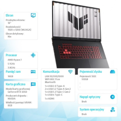 Asus TUF Gaming A18 (2025) FA808UH-S8021 nOS R7-260 16GB 512GB RTX5050