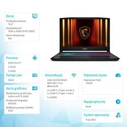 MSI Katana 15 HX B14WFK-605XPL nOS i7-14650HX 16GB 512GB SSD RTX5060 15.6