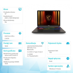 MSI Vector 16 AI A2XWHG-256PL W11H ICU7 255 16GB 1TB 5070Ti 16