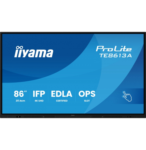 Monitor IIYAMA TE8613A-B3AG 86 IR 40pkt IPS 4K 7H 500cd/m2 WiFi USB Android 14 Google EDLA 2x20W Vesa