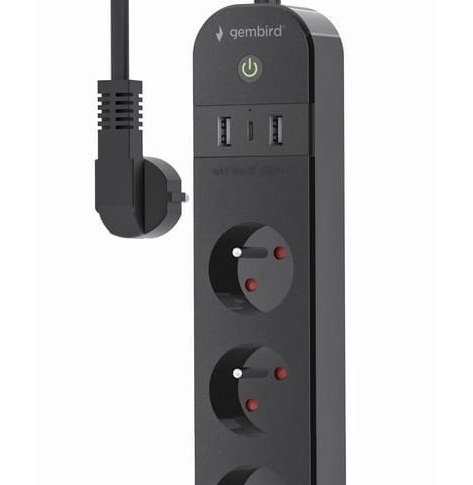 Listwa zasilająca Gembird Inteligentna Tuya 4xFR 2xUSB-A 1xUSB-C Czarna