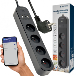 Listwa zasilająca Gembird Inteligentna Tuya 4xFR 2xUSB-A 1xUSB-C Czarna 