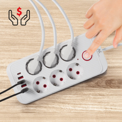 Maclean Listwa zasilająca MCE391 W 6 gniazd 4xUSB-A 1xUSB-C 110-240V AC 50/60Hz, 2.1A max 2500W, biała