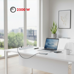 Maclean Listwa zasilająca 5 gniazd MCE395 W 3xUSB, 110-240v AC 50/60Hz, 2,1A max 2500W, biała