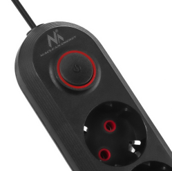 Maclean Listwa zasilająca MCE394 B, 1,5m|3 gniazda + 3xUSB. 110-240V AC 50/60Hz, 2.1A max 2500W, czarna