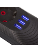 Maclean Listwa zasilająca MCE394 B, 1,5m|3 gniazda + 3xUSB. 110-240V AC 50/60Hz, 2.1A max 2500W, czarna