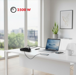 Maclean Listwa zasilająca MCE389 B 6 gniazd 4xUSB-A, 1xUSB-C 110-240V AC 50/60Hz, 2.1A max 2500W, czarna