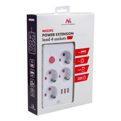 Listwa zasilająca Maclean MCE392 W 4 gniazda 3xUSB, 110-240V AC 50/60Hz, 2.1A max 2500W 1,5m biała