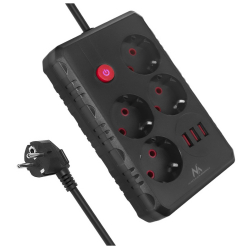 Listwa zasilająca Maclean MCE392 B, 4 gniazda 3xUSB, 110-240V AC 50/60Hz, 2.1A max 2500W, 1,5m czarna