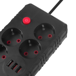 Listwa zasilająca Maclean MCE392 B, 4 gniazda 3xUSB, 110-240V AC 50/60Hz, 2.1A max 2500W, 1,5m czarna