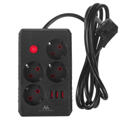 Listwa zasilająca Maclean MCE392 B, 4 gniazda 3xUSB, 110-240V AC 50/60Hz, 2.1A max 2500W, 1,5m czarna