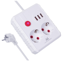 Maclean Listwa zasilająca, MCE388 W 2 gniazda, 3xUSB, 110-240V AC 50/60Hz, 2.1A max 2500W, 3m biała