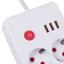 Maclean Listwa zasilająca, MCE388 W 2 gniazda, 3xUSB, 110-240V AC 50/60Hz, 2.1A max 2500W, 3m biała