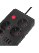 Maclean Listwa zasilająca MCE393 B 4 gniazda 3xUSB 110-240V AV 50/60Hz 1A max 2500W 3m czarna