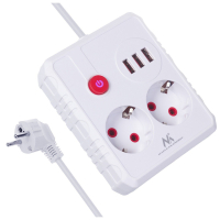 Listwa zasilająca Maclean 2 gniazda MCE387 W 3xUSB, 110-240V AC 50/60Hz, 2.1A max 2500W, 1.5m, biała