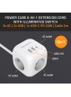 Qoltec Kostka zasilająca przedłużacz 6w1 z podświetlanym włącznikiem | 3x AC | 2x USB | 1x USB-C PD 20W | biała | kabel 2m 