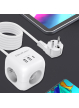 Qoltec Kostka zasilająca przedłużacz 6w1 z podświetlanym włącznikiem | 3x AC | 2x USB | 1x USB-C PD 20W | biała | kabel 2m 