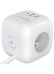Qoltec Kostka zasilająca przedłużacz 6w1 z podświetlanym włącznikiem | 3x AC | 2x USB | 1x USB-C PD 20W | biała | kabel 2m 