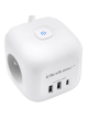 Qoltec Kostka zasilająca przedłużacz 6w1 z podświetlanym włącznikiem | 3x AC | 2x USB | 1x USB-C PD 20W | biała | kabel 2m 