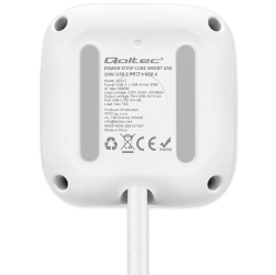 Qoltec Kostka zasilająca przedłużacz 6w1 z podświetlanym włącznikiem | 3x AC | 2x USB | 1x USB-C PD 20W | biała | kabel 2m 