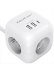 Qoltec Kostka zasilająca przedłużacz 6w1 z podświetlanym włącznikiem | 3x AC | 2x USB | 1x USB-C PD 20W | biała | kabel 2m 