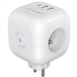 Qoltec Kostka zasilająca przedłużacz 6w1 z podświetlanym włącznikiem | 3x AC | 2x USB | 1x USB-C PD 20W | biała