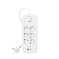 Belkin Listwa zasilająca SurgePlus 6xschuko 1xUSB-A 1xUSB-C 650J 2m 