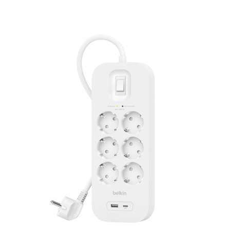 Belkin Listwa zasilająca SurgePlus 6xschuko 1xUSB-A 1xUSB-C 650J 2m