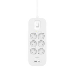 Belkin Listwa zasilająca SurgePlus 6xschuko 1xUSB-A 1xUSB-C 650J 2m 