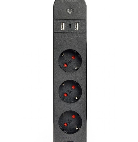 Listwa zasilająca Gembird Inteligentna listwa Tuya 4xDE 2xUSB-A 1xUSB-C Czarna