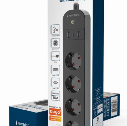 Listwa zasilająca Gembird Inteligentna listwa Tuya 4xDE 2xUSB-A 1xUSB-C Czarna 