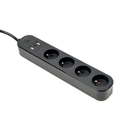 Gembird Inteligentna listwa Tuya 4xFR 2xUSB-A 1xUSB-C Czarna 