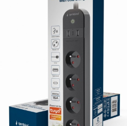 Gembird Inteligentna listwa Tuya 4xFR 2xUSB-A 1xUSB-C Czarna 