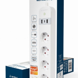 Gembird Inteligentna listwa zasilająca Tuya 4xDE 2xUSB-A 1xUSB-C Biała 