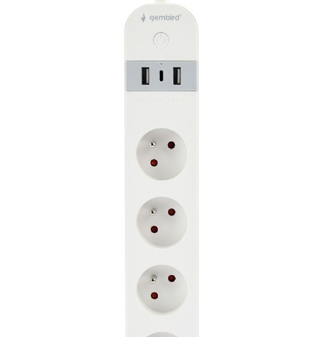 Gembird Inteligentna listwa zasilająca Tuya 4xFR 2xUSB-A 1xUSB-C Biała