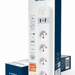 Gembird Inteligentna listwa zasilająca Tuya 4xFR 2xUSB-A 1xUSB-C Biała