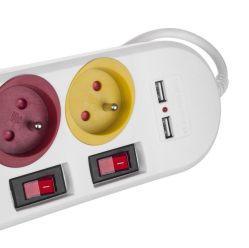 Maclean Listwa zasilająca z wyłącznikami 4 gniazda + 2xUSB przedłużacz MCE229W Biała