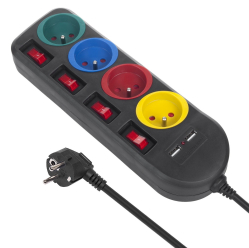 Listwa zasilająca Maclean z wyłącznikami 4 gniazda + 2xUSB przedłużacz MCE229B Czarna