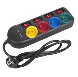 Listwa zasilająca Maclean z wyłącznikami 4 gniazda + 2xUSB przedłużacz MCE229B Czarna