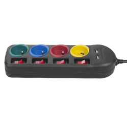 Listwa zasilająca Maclean z wyłącznikami 4 gniazda + 2xUSB przedłużacz MCE229B Czarna