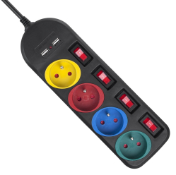 Listwa zasilająca Maclean z wyłącznikami 4 gniazda + 2xUSB przedłużacz MCE229B Czarna