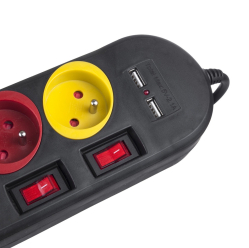 Listwa zasilająca Maclean z wyłącznikami 4 gniazda + 2xUSB przedłużacz MCE229B Czarna