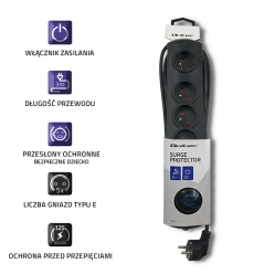Qoltec Listwa antyprzepięciowa 5 gniazd | 3m | Czarna 